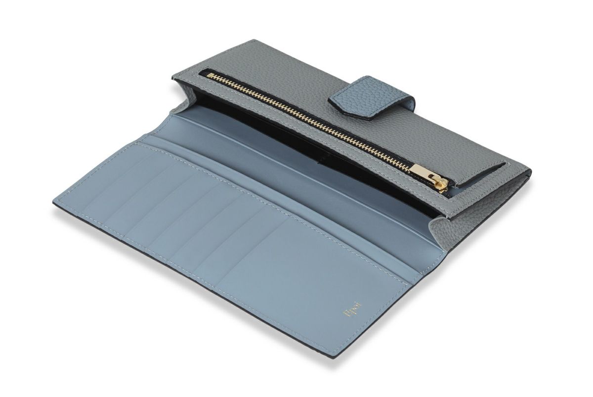 リツビー 小銭入れ付きスリム長財布 グレーブルー