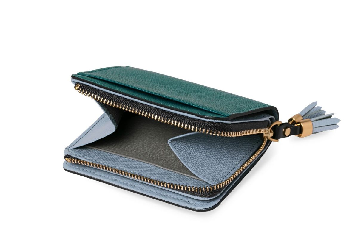 シキビー Lファスナー二つ折り財布 くじゃく×うすはな