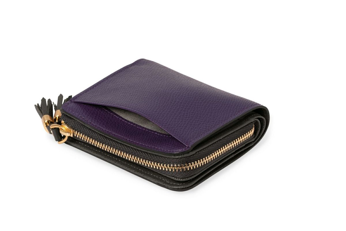 シキビー Lファスナー二つ折り財布 むらさき×すす