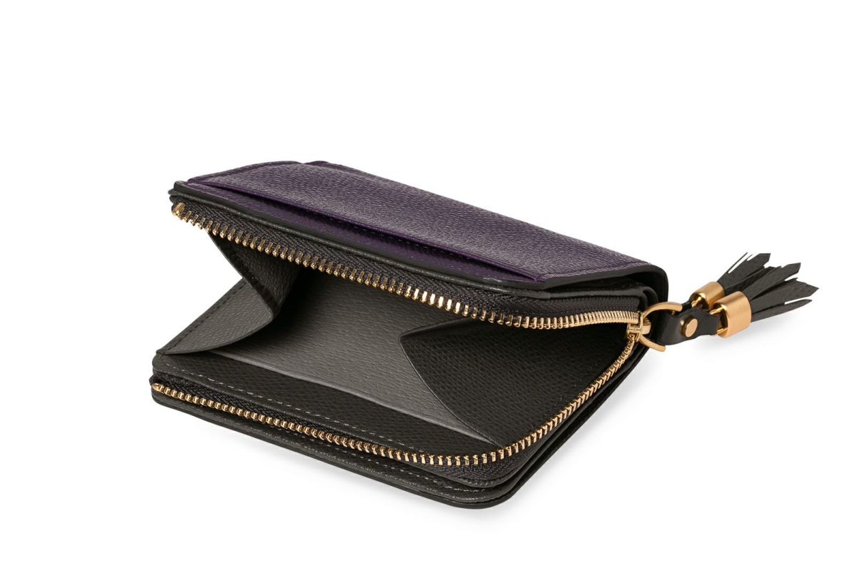 シキビー Lファスナー二つ折り財布 むらさき×すす