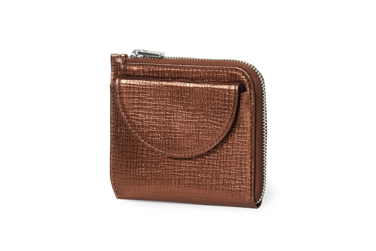  タック メタリック Lファスナーコンパクト折り財布 ブロンズ