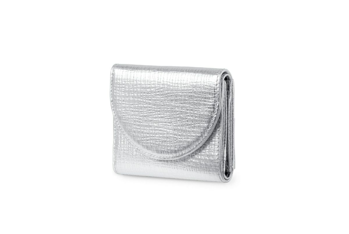 タック メタリック 三つ折り財布 シルバー