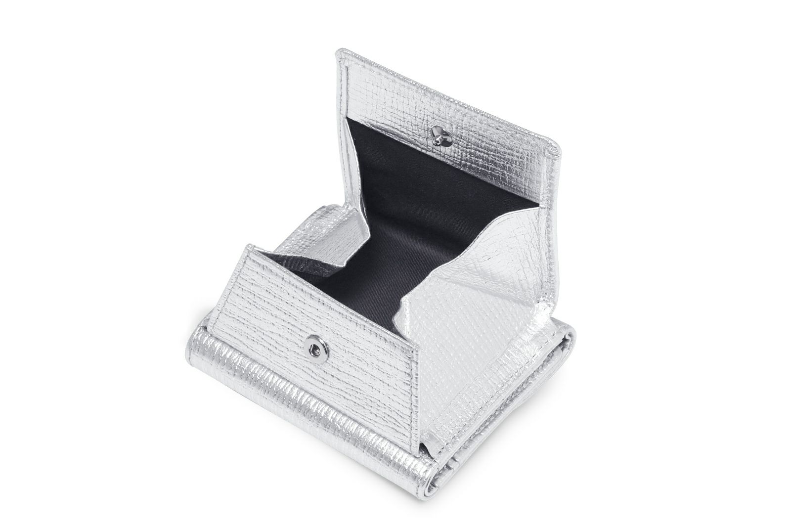 タック メタリック 三つ折り財布 シルバー