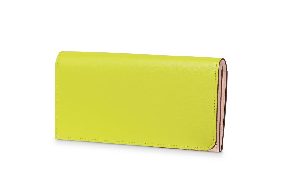 マリー 小銭入れ付きスリム長財布 ライム×ベージュピンク