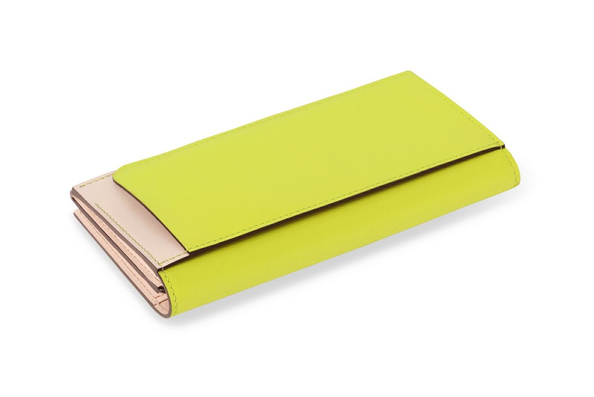 マリー 小銭入れ付きスリム長財布 ライム×ベージュピンク