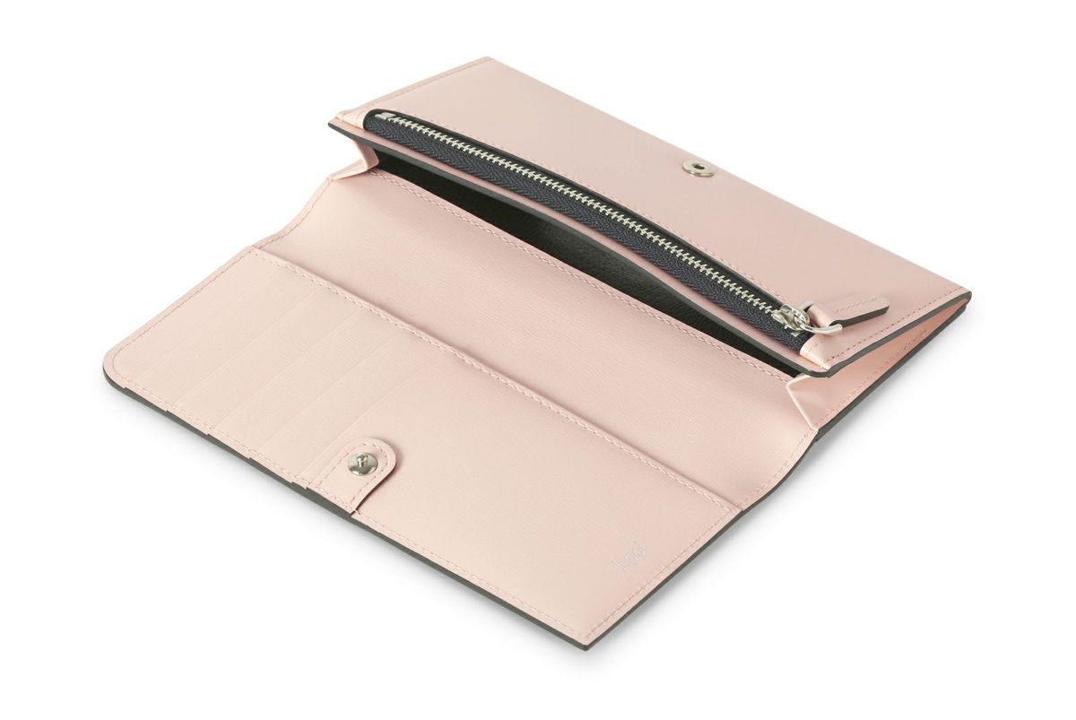 マリー 小銭入れ付きスリム長財布 ライム×ベージュピンク