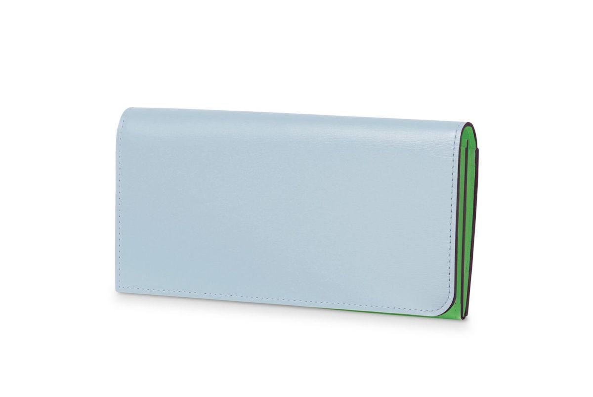 マリー 小銭入れ付きスリム長財布 スカイブルー×グリーン