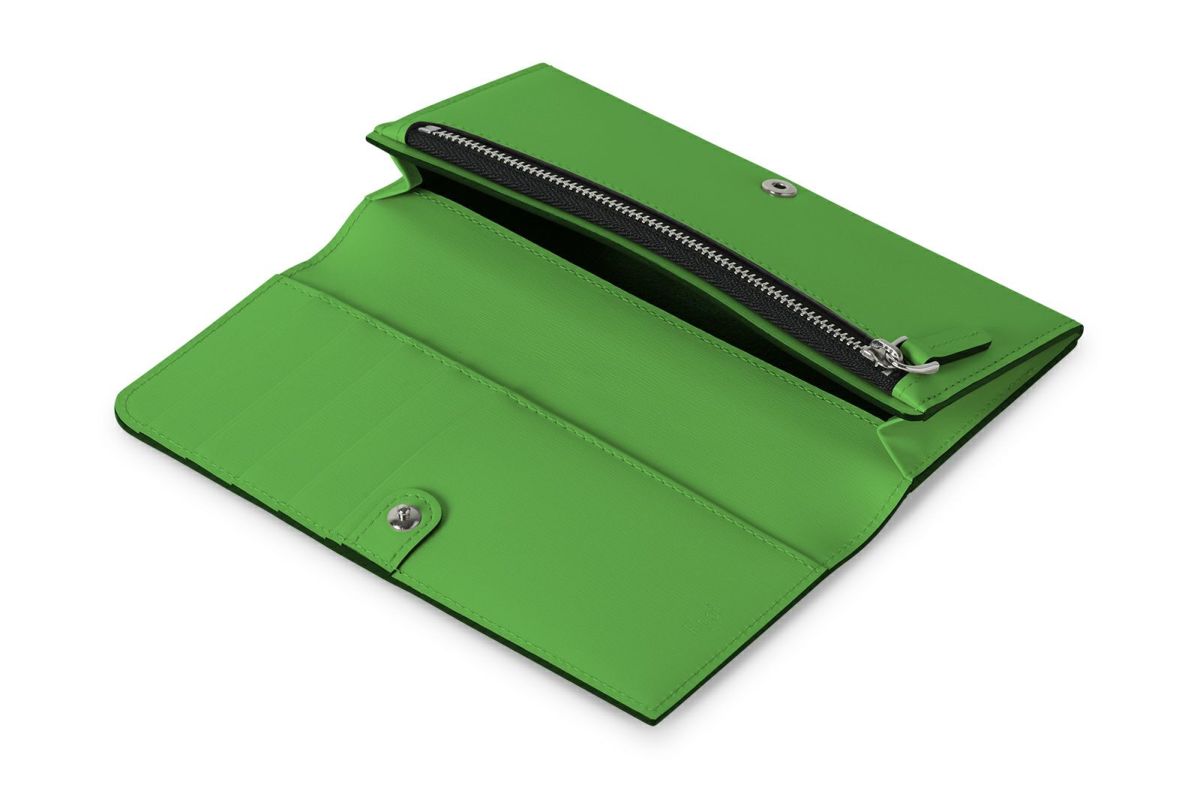 マリー 小銭入れ付きスリム長財布 スカイブルー×グリーン