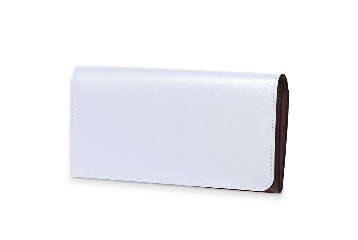 マリー 小銭入れ付きスリム長財布 ボルドー×ライトブルー