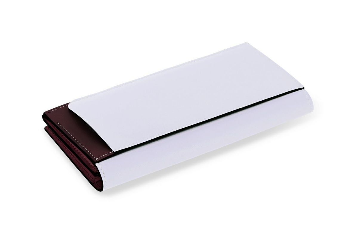 マリー 小銭入れ付きスリム長財布 ボルドー×ライトブルー