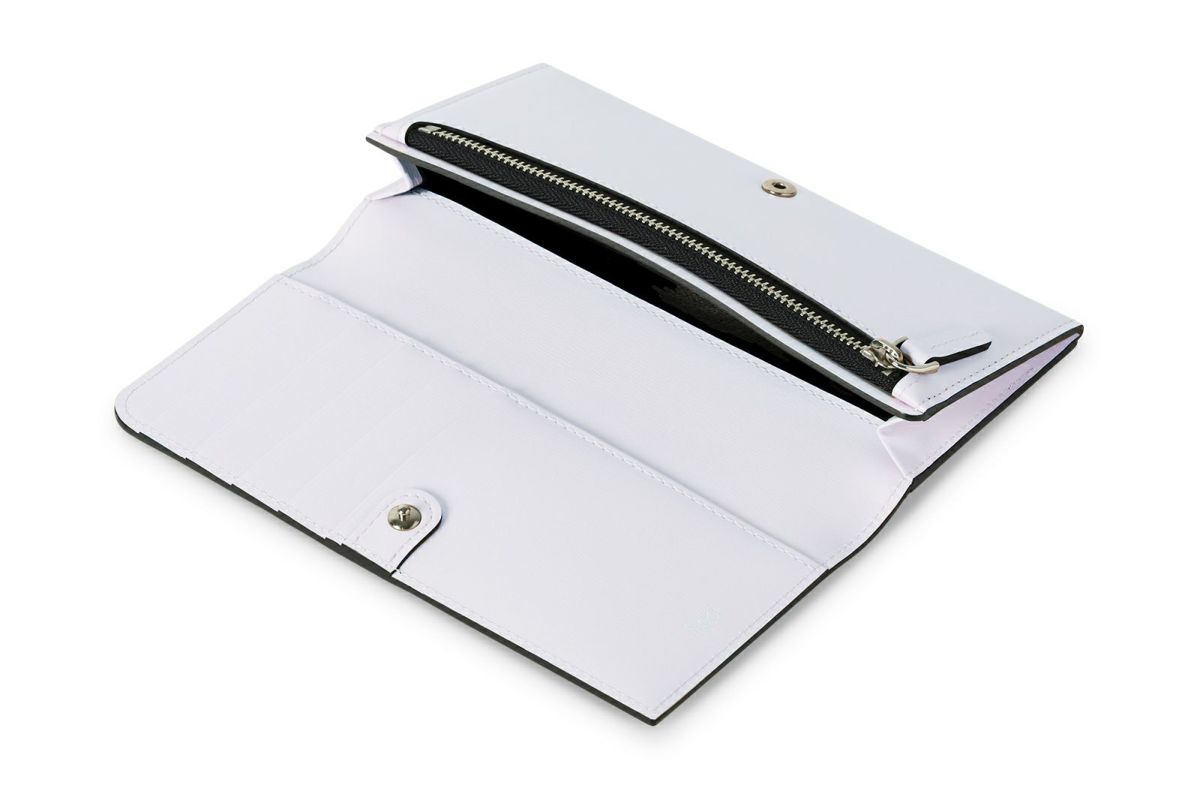 マリー 小銭入れ付きスリム長財布 ボルドー×ライトブルー