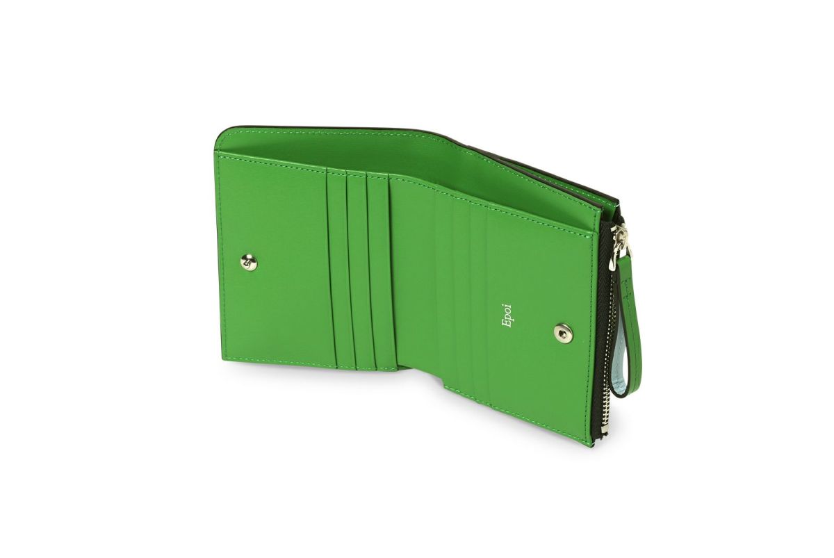 マリー Lファスナー二つ折り財布 スカイブルー×グリーン