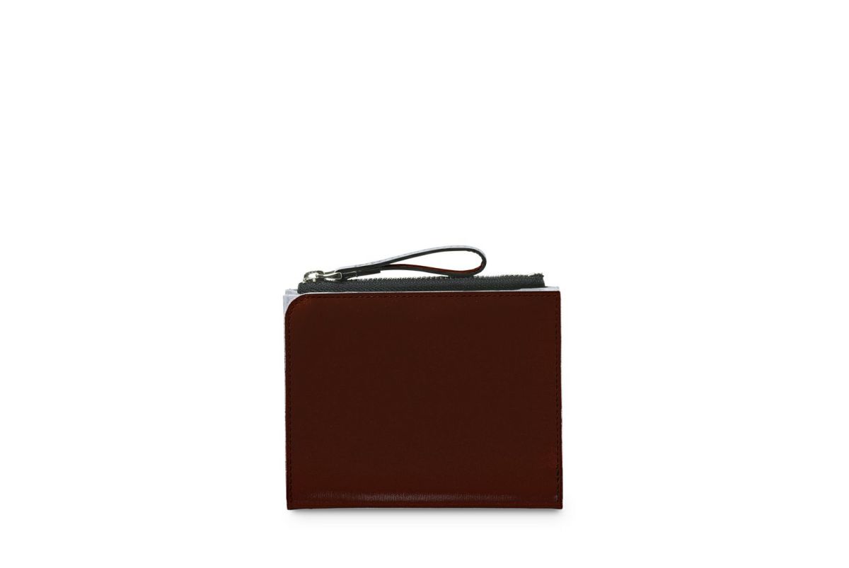 マリー Lファスナー二つ折り財布 ボルドー×ライトブルー