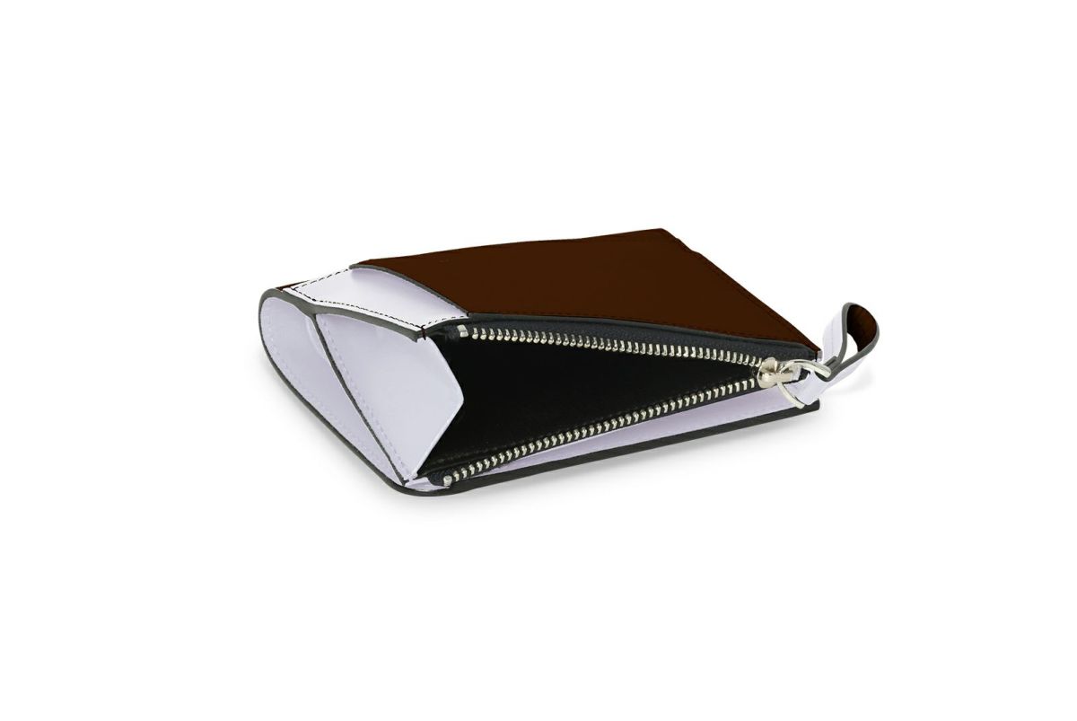 マリー Lファスナー二つ折り財布 ボルドー×ライトブルー