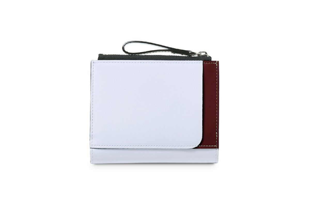 マリー Lファスナー二つ折り財布 ボルドー×ライトブルー